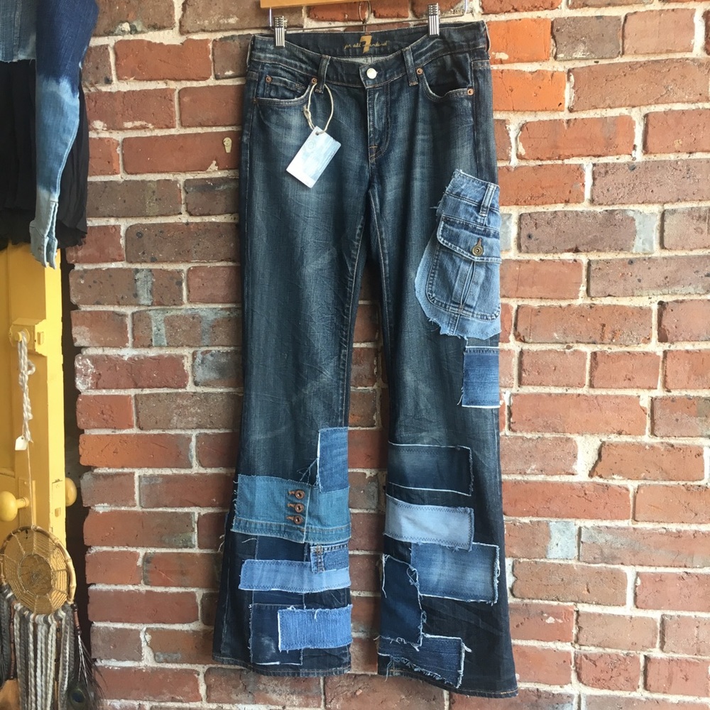 unique bootcut jeans with added patches